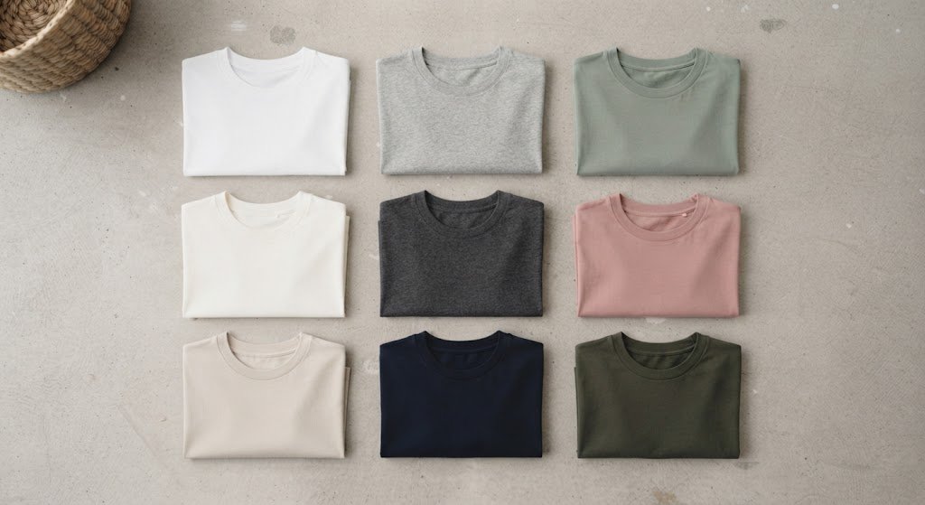 Cotton t-shirts flat lay, Singapore wholesale